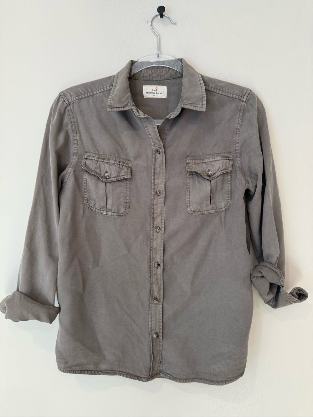 Marine Layer Olive green khaki Button Down Long Sleeve Utility Shirt Top